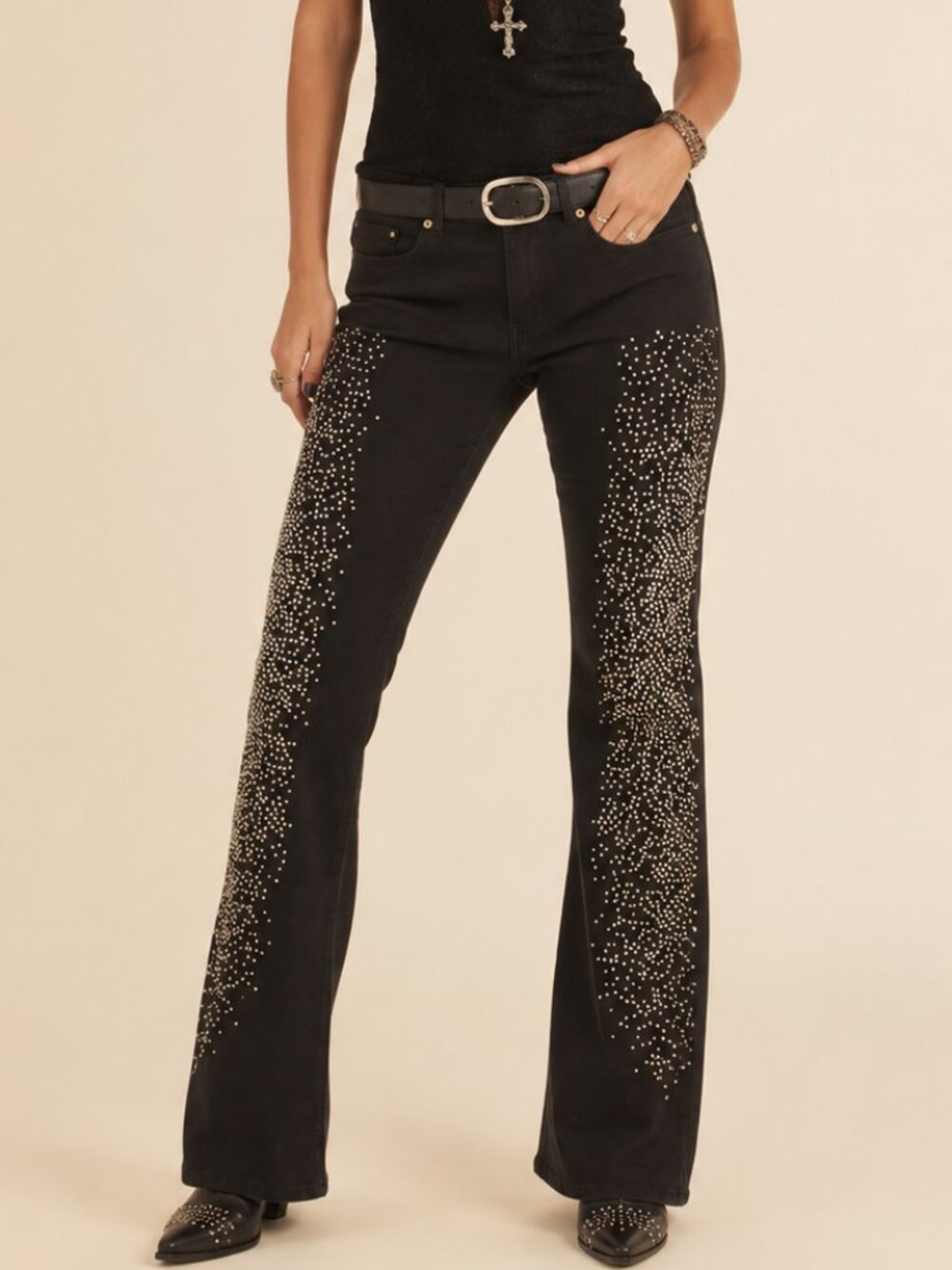 Y2K Black Jeans Rock Glam Studded Denim Pants